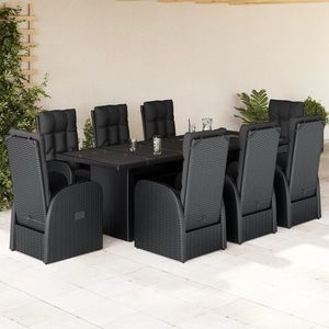 vidaXL Set mobilier de grădină cu perne, 9 piese, negru, poliratan imagine