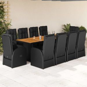 vidaXL Set mobilier de exterior cu perne, 11 piese, negru, poliratan imagine