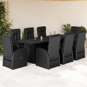 vidaXL Set mobilier de grădină cu perne, 9 piese, negru, poliratan imagine