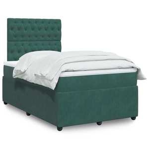 vidaXL Pat box spring cu saltea, verde închis, 120x190 cm, catifea imagine