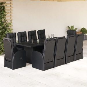 vidaXL Set mobilier de exterior cu perne, 11 piese, negru, poliratan imagine