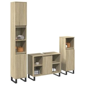 vidaXL Set mobilier de baie, 3 piese, stejar sonoma, lemn prelucrat imagine