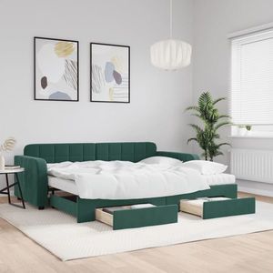 vidaXL Pat de zi cu extensie și sertare verde închis 90x200 cm catifea imagine