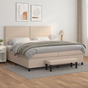 vidaXL Pat continental cu saltea, cappuccino, 200x200 cm, piele eco imagine