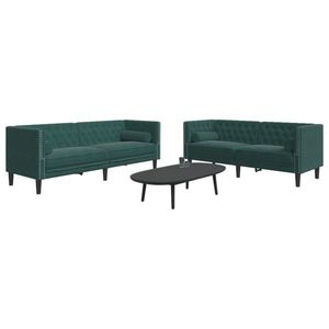 vidaXL Set canapele Chesterfield cu perne rulou 2 piese verde catifea imagine