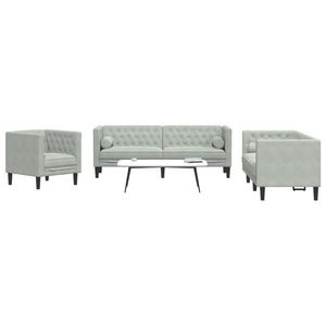 vidaXL Set canapele Chesterfield cu perne rulou, 3 piese, gri, catifea imagine