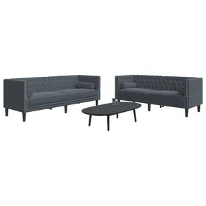 vidaXL Set canapele Chesterfield cu perne rulou, 2 piese, gri, catifea imagine