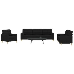 vidaXL Set de canapele cu perne decorative, 3 piese, negru, textil imagine