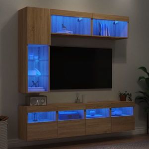 vidaXL Comode TV de perete cu lumini LED, 7 piese, stejar sonoma imagine