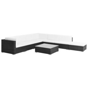 Set mobilier exterior din ratan 2 în 1, Negru imagine