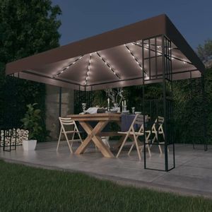 vidaXL Pavilion cu șiruri de lumini LED, gri taupe, 4x3 m imagine