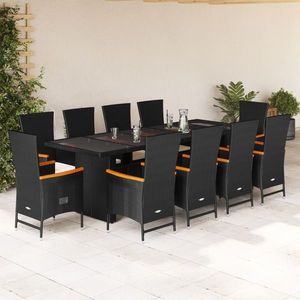 vidaXL Set mobilier de exterior cu perne, 11 piese, negru, poliratan imagine