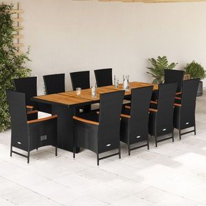 vidaXL Set mobilier de exterior cu perne, 11 piese, negru, poliratan imagine