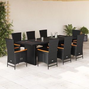 vidaXL Set mobilier de grădină cu perne, 9 piese, negru, poliratan imagine