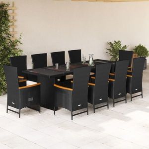 vidaXL Set mobilier de exterior cu perne, 11 piese, negru, poliratan imagine