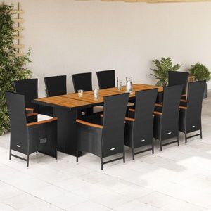 vidaXL Set mobilier de exterior cu perne, 11 piese, negru, poliratan imagine