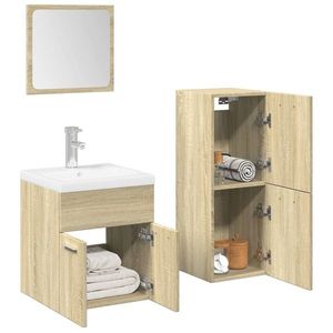 vidaXL Set mobilier de baie, 3 piese, stejar sonoma, lemn prelucrat imagine