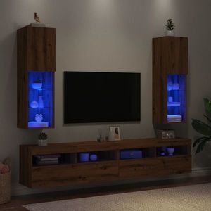 vidaXL Comode TV cu lumini LED 2 buc. stejar artizanal 30, 5x30x102 cm imagine