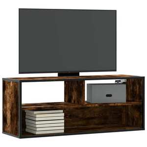 vidaXL Dulap TV stejar fumuriu 100x31x39, 5 cm, lemn prelucrat și metal imagine