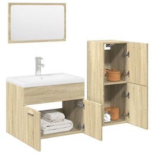 vidaXL Set mobilier de baie, 3 piese, stejar sonoma, lemn prelucrat imagine