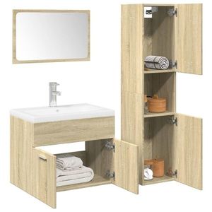 vidaXL Set mobilier de baie, 3 piese, stejar sonoma, lemn prelucrat imagine