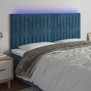 vidaXL Tăblie de pat cu LED, albastru închis, 160x5x118/128cm, catifea imagine