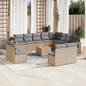 Set mobilier de exterior cu perne, 13 piese, bej, poliratan imagine