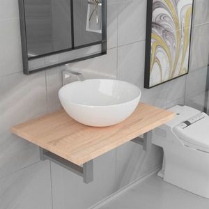 vidaXL Set mobilier de baie din două piese, stejar, ceramică imagine