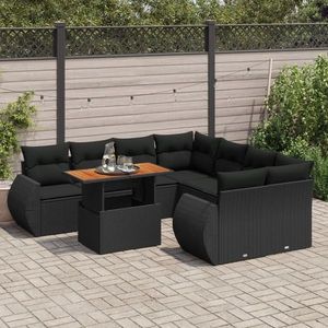 vidaXL Set mobilier de grădină cu perne, 9 piese, negru, poliratan imagine