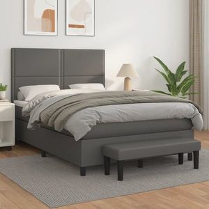 vidaXL Pat box spring cu saltea, gri, 140x190 cm, piele ecologică imagine