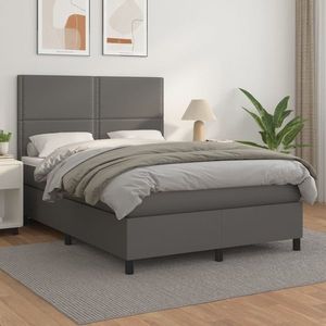 vidaXL Pat box spring cu saltea, gri, 140x190 cm, piele ecologică imagine