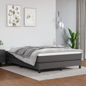 vidaXL Pat box spring cu saltea, gri, 140x190 cm, piele ecologică imagine