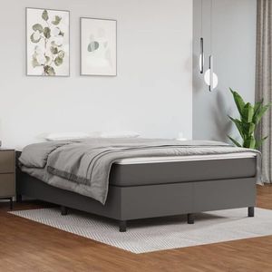 vidaXL Pat box spring cu saltea, gri, 140x190 cm, piele ecologică imagine