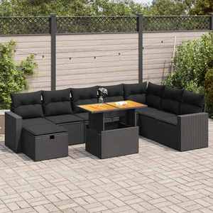 vidaXL Set mobilier grădină perne 9 piese negru poliratan/lemn acacia imagine