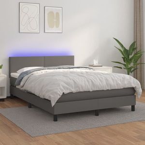 vidaXL Pat cu arcuri, cu saltea & LED, gri, 140x190 cm, piele eco imagine