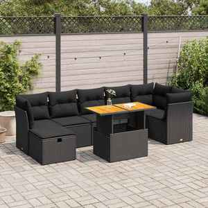 vidaXL Set mobilier grădină perne 8 piese negru, poliratan/lemn acacia imagine