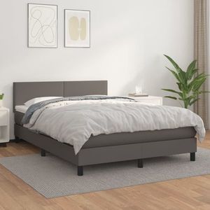 vidaXL Pat box spring cu saltea, gri, 140x190 cm, piele ecologică imagine