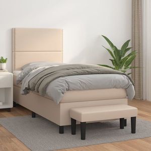 vidaXL Pat box spring cu saltea, cappuccino, 90x190 cm piele ecologică imagine