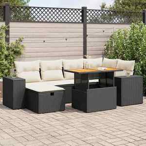 vidaXL Set mobilier grădină perne 8 piese negru, poliratan/lemn acacia imagine