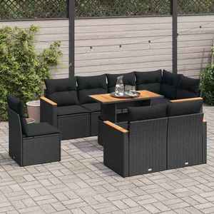 vidaXL Set mobilier grădină perne 9 piese negru poliratan/lemn acacia imagine