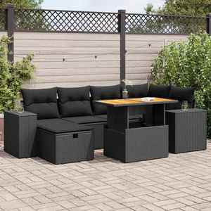 vidaXL Set mobilier grădină perne 8 piese negru, poliratan/lemn acacia imagine