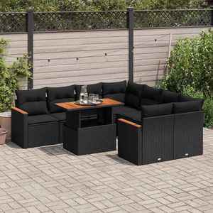 vidaXL Set mobilier grădină perne 9 piese negru poliratan/lemn acacia imagine