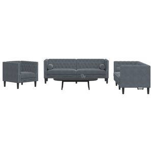 vidaXL Set canapele Chesterfield cu perne rulou, 3 piese, gri, catifea imagine