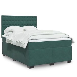 vidaXL Pat box spring cu saltea, verde închis, 140x200 cm, catifea imagine