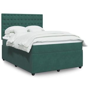 vidaXL Pat box spring cu saltea, verde închis, 140x200 cm, catifea imagine