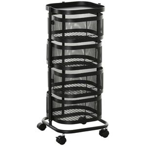 Carucior utilitar rulant cu cosuri metalice rotative, 4 niveluri de depozitare, otel si plastic PP, Negru 33x33x77cm HOMCOM | Aosom Romania imagine