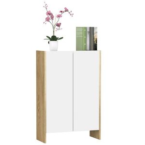 HOMCOM Dulap Depozitare 2 Uși 2 Compartimente Lemn Alb Stejar 60x25x90cm pentru Living sau Birou | Aosom Romania imagine