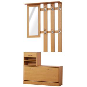 Mobilier Garderoba HOMCOM Dulap Pantofi Reglabil cu Oglinda si Cuier 6 carlige pentru Hol si Dormitor 90x22x116cm Lemn | Aosom Romania imagine