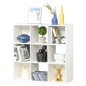 Biblioteca Albă pentru Casa si Birou, Raft cu Design Modern cu 9 Compartimente din Lemn, 91, 5 x 29, 5 x 91, 5 cm HOMCOM | Aosom Romania imagine