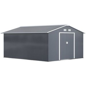 Outsunny magazie unelte, sopron din otel galvanizat, casuta de gradina pentru unelte de gradina 3.4x3.86x2m | AOSOM RO imagine